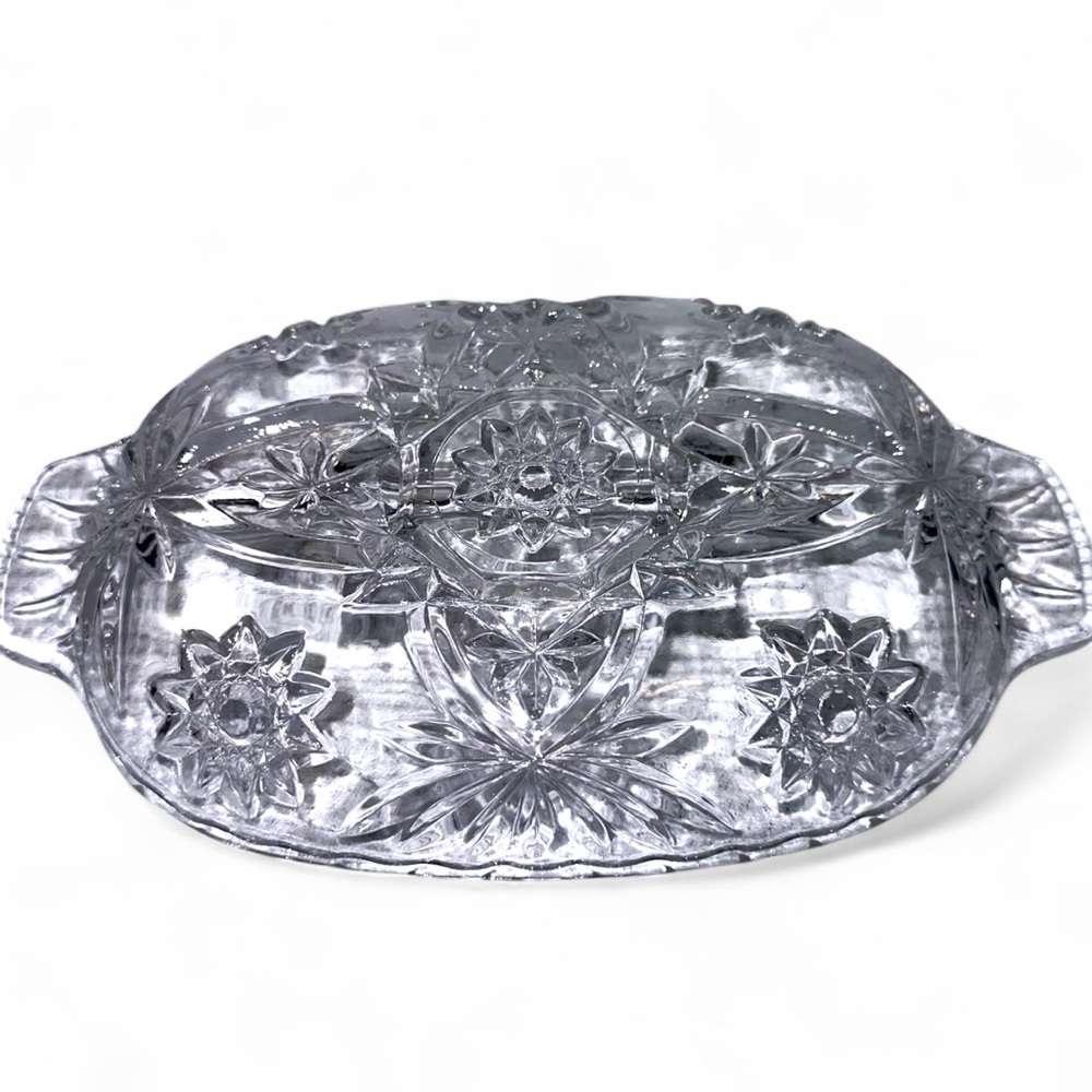 Anchor Hocking Divided Glass Relish Dish – Starburst & Daisy Pattern Vintage - Picture 5 of 7